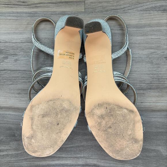 Mina Bloom Silver Sparkly Heels Embellished Kitten Heel - Picture 4 of 6